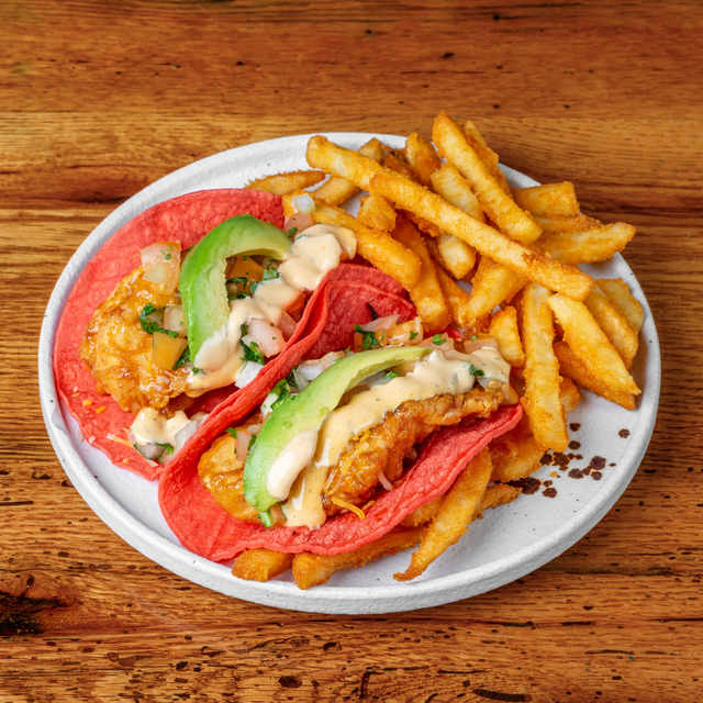 Dual Chicken Tacos w/ fries.